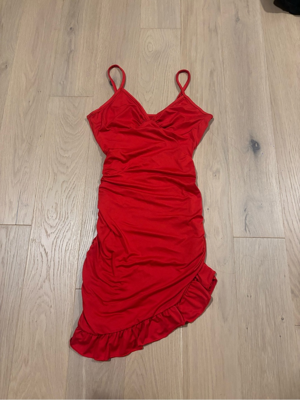 Never Worn SHEIN Red Ruffle-Hem Mini Slip Dress